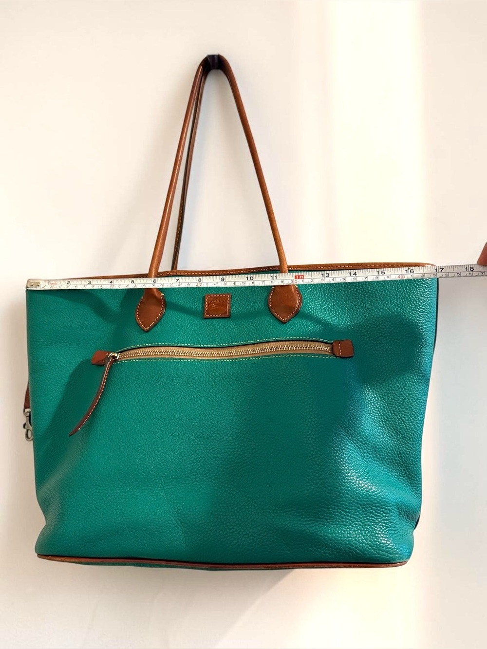 Dooney  and Bourke teal Leather Tote Bag with Brown Trim - Picture 4 of 11